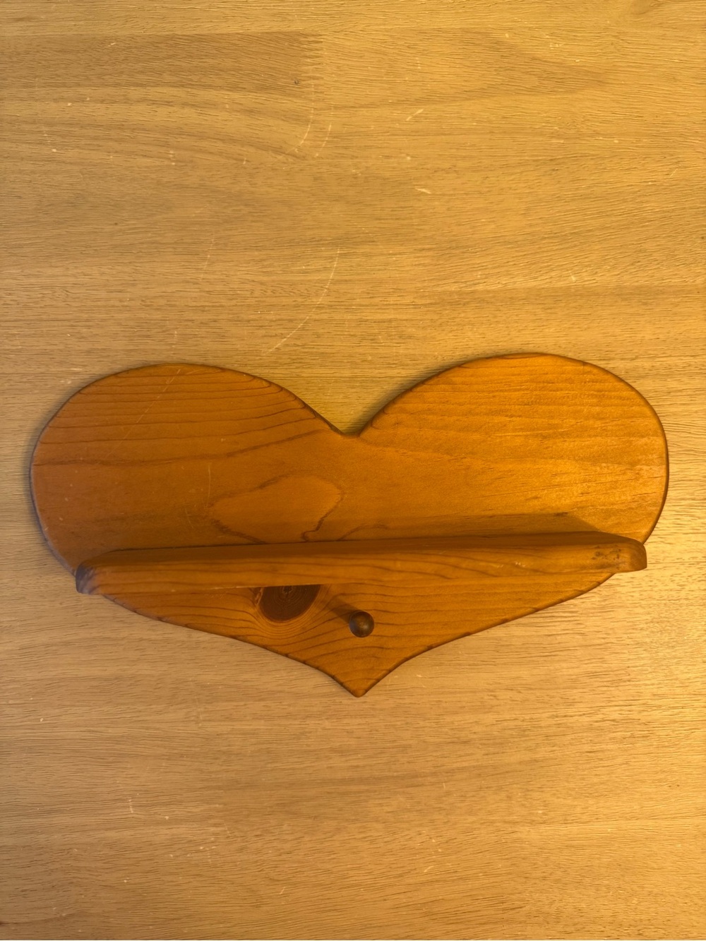 Vintage Wooden Heart Wall Shelf with peg - Natural Brown